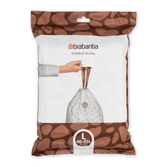 Brabantia Perfectfit Bags, Code L, 45 Litre, Dispenser Pack, 40 Bags - White