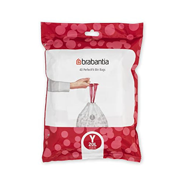 Brabantia Perfectfit Bags, Code Y, 20 Litres, 40 Bags In Dispenser Pack - White