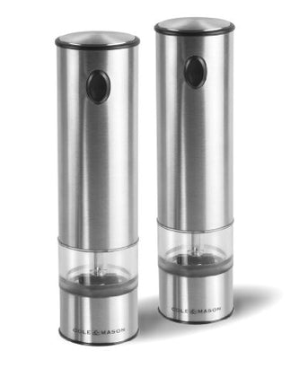Cole & Mason H3004480 Battersea Salt and Pepper Mills | Electronic | Stainless Steel/Acrylic | 210mm | Gift Set | Includes 2 x Electric Salt and Pepper Grinders | Lifetime Mechanism Guarantee