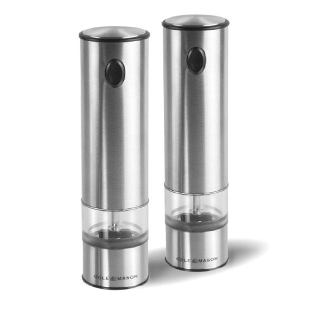 Cole & Mason H3004480 Battersea Salt and Pepper Mills | Electronic | Stainless Steel/Acrylic | 210mm | Gift Set | Includes 2 x Electric Salt and Pepper Grinders | Lifetime Mechanism Guarantee