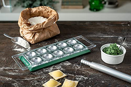Marcato Design Atlas Ravioli Tablet Pasta Maker, Made In Italy, Green, Makes 10 2-Inch Squares, 14 X 8.5